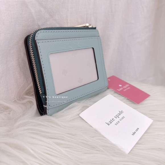 NWT Kate Spade Staci Colorblock Small L-zip Bifold Wallet Teal Green WLR00121 - Picture 4 of 8